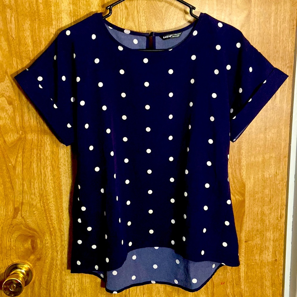 Navy blue polka dot blouse